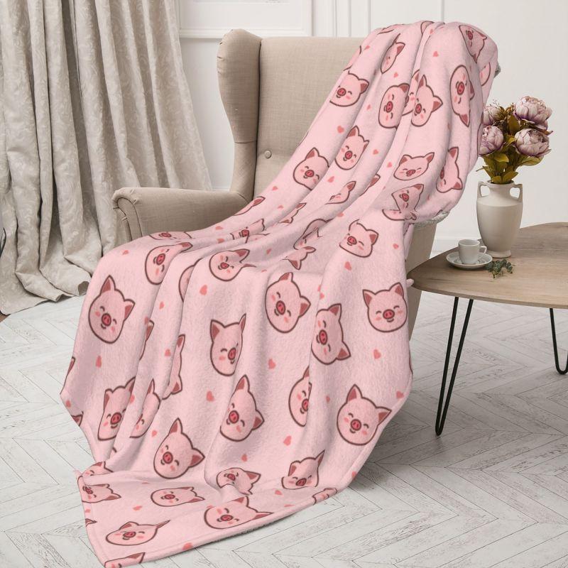 Individuell 3D-gedruckte rosa Schweinegesicht Cartoon-Muster Decken Atmungsaktive Weiche Flanell Sommerdecke für Sofa Reisen Schlafzimmer