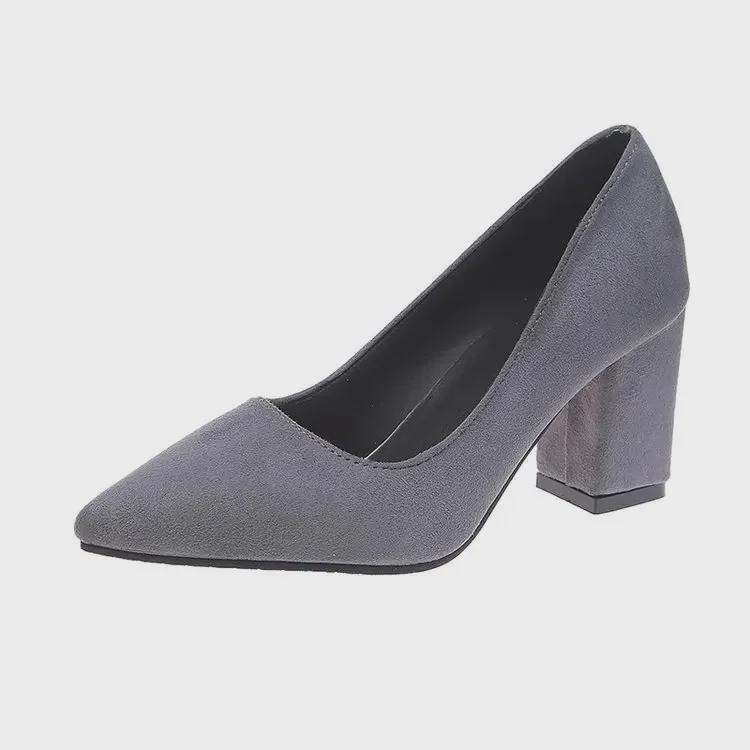 2023 Europäische und amerikanische dicke High Heels: Damen Pumps mit flacher Zehenpartie