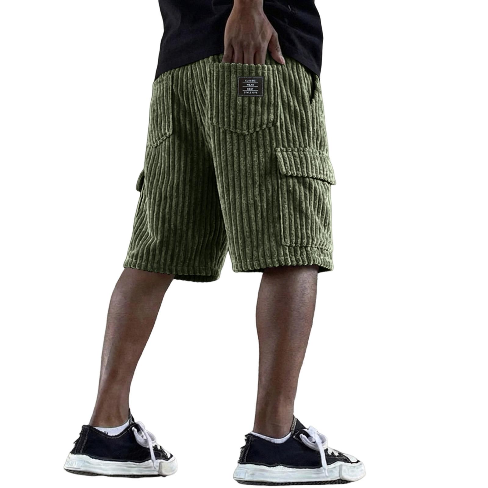 

Men s Vintage Casual Wide Denim Leather Label Casual Loose-fitting Short Pants L армия зеленый