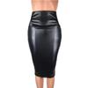 European & American Matte Faux Leather High Waist Knee-Length Bodycon Skirt for Women