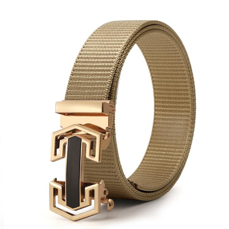 Belt Men'S Automatic Button Head Canvas Belt Medium Green Business Casual Simple Jeans Belt