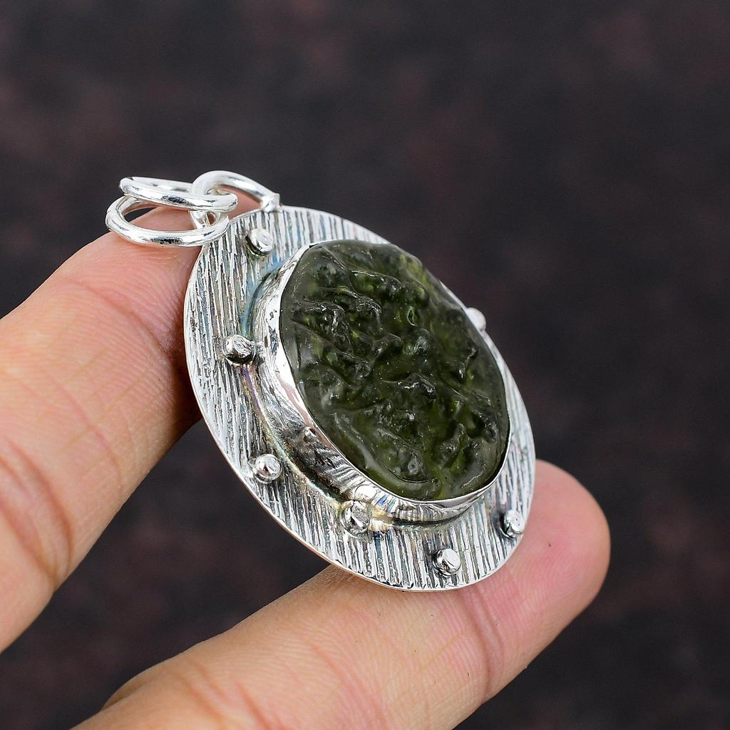 Moldavit-Anhänger, handgefertigt, wunderbarer Schmuck, 925er Sterlingsilber-Anhänger, hochwertiger Edelstein-Schmuck, Geschenk für Mutter, Heilstein-Anhänger