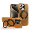 Luxury 360° Rotating Magnetic Holder Genuine Leather Case For 15 Pro Max 16Pro 14Pro 13 12 11 Magsafe Charging Back Cover
