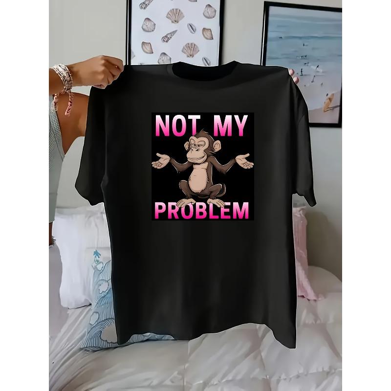 European Sizes Plus Size, Women's Plus Size Funny Monkey Print T-Shirt, Round Neck Top, Machine Washable