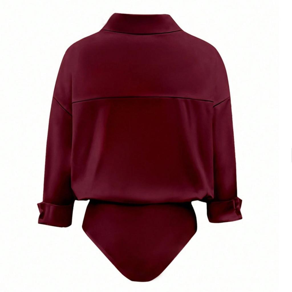 Women's Long Sleeve V-Neck Collar Bodysuit Blouse, Business Casual  Work Top