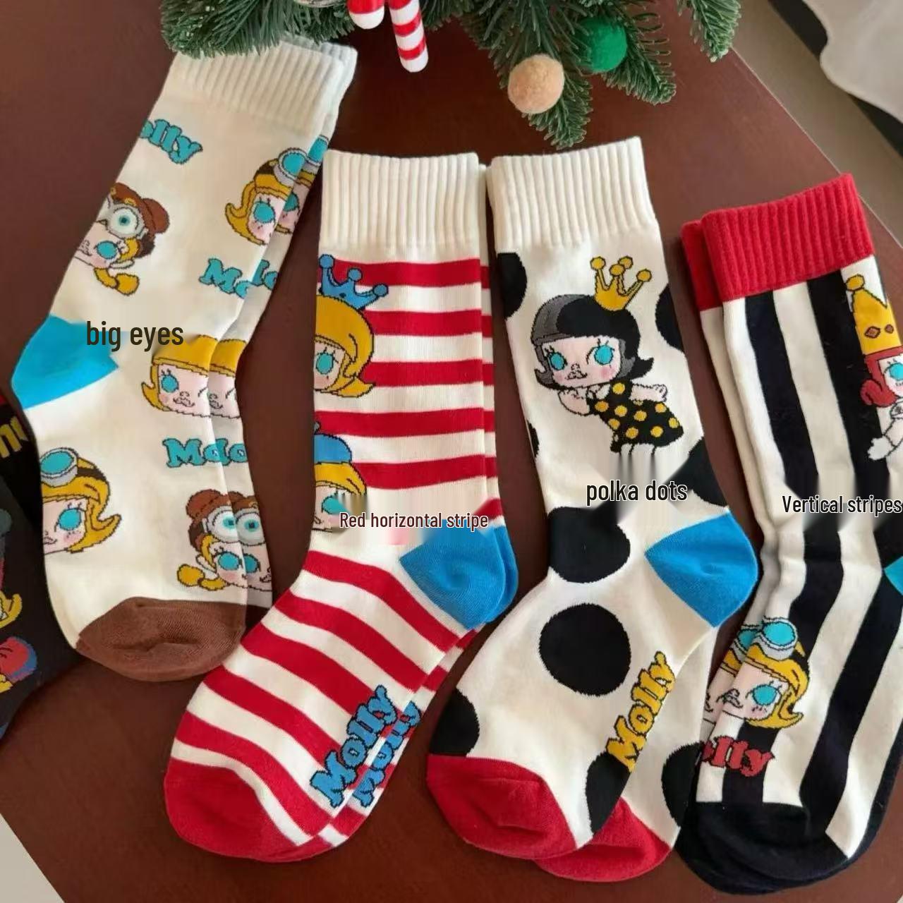 

Милые мультяшные носки в японском стиле для женщин - Модные носки с длинным ворсом с креативным дизайном, Идеальные для весны и осени, Корейский стиль Red Horizontal Stripes