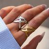 18K Gold Plated Statement Stainless Steel X-Shape Geometric Finger Ring Waterproof Smooth Metal Handmade Polished Zircon