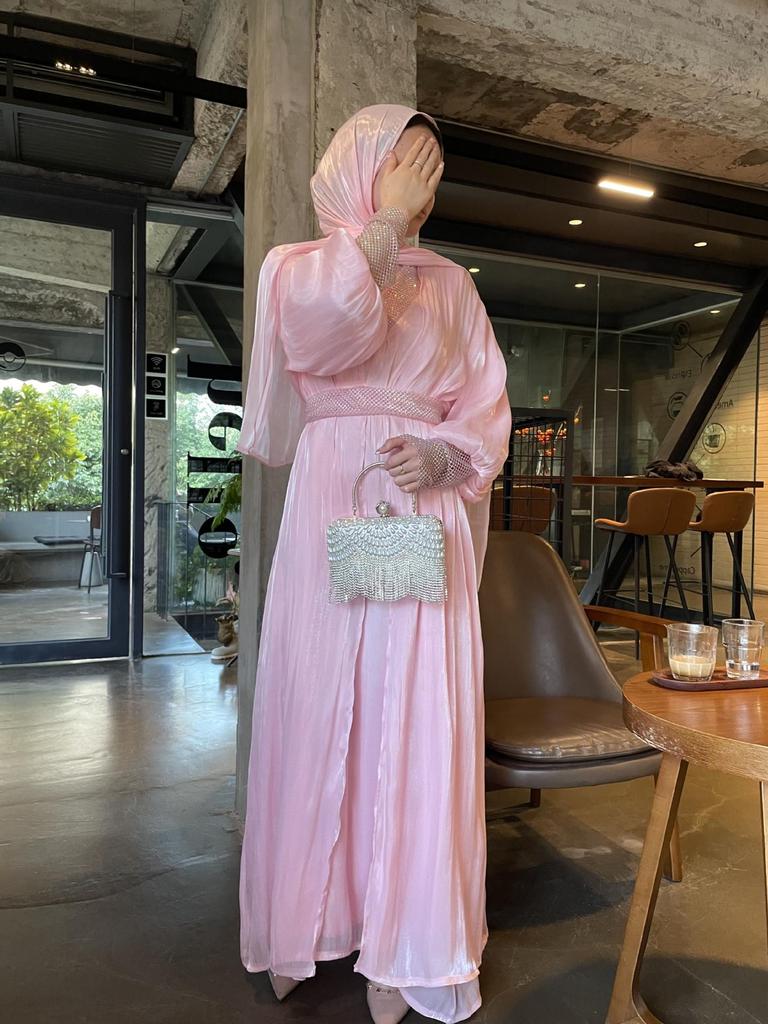 Elegante Conjunto de Vestido de Fiesta Brillante de Gasa para Mujer