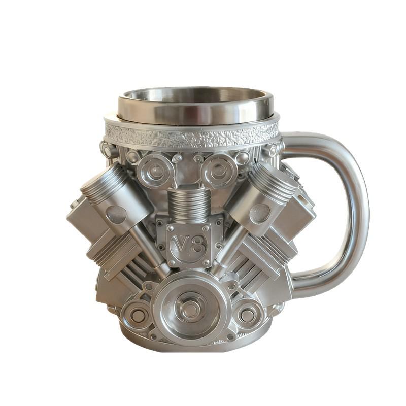 Stainless Steel V6V8 Engine Coffee Mug with Resin Crafts V8 Small