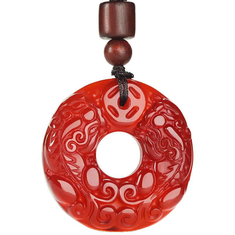 Red Agate Pixiu Peace Buckle Pendant Necklace