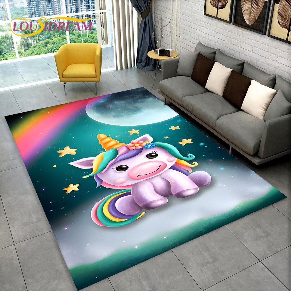 3D Cartoon Eenhoorn Dier Gebied Tapijt, Tapijt Tapijt voor Woonkamer Kinderkamer Bank Deurmat Decor, Kids Paly Antislip Vloermat