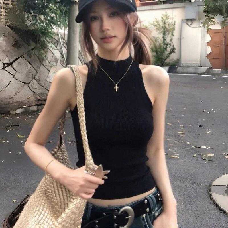 Black semi-turtleneck sling neck vest women's summer new inner American Spice Girl slim-fit sleeveless top