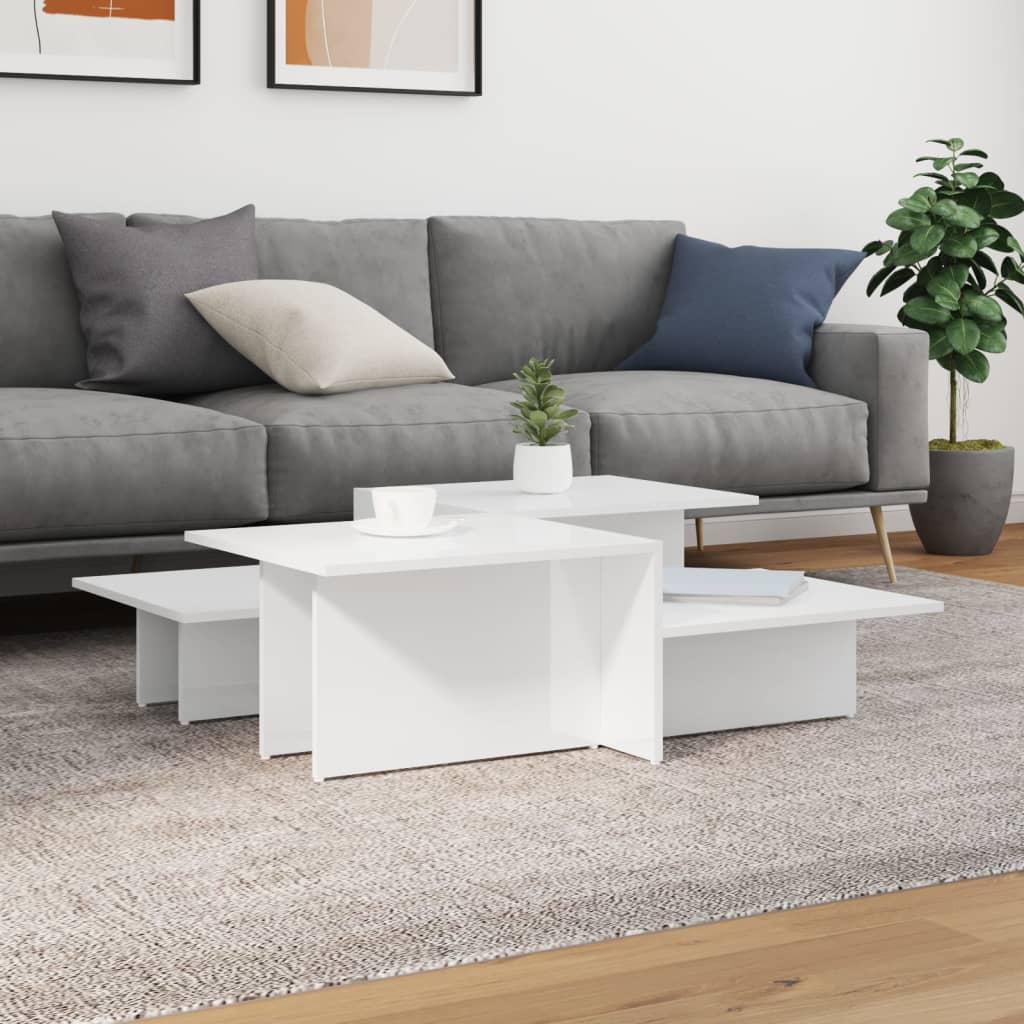 Coffee Tables 2 pcs High Gloss White Wood Based Material