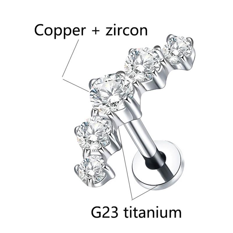 2Pcs Titanium 5 Cz Cluster Climber Stud Earrings 16G Daith Helix Tragus Cartilage Lobe Piercings Flatback Labret Stud Jewelry