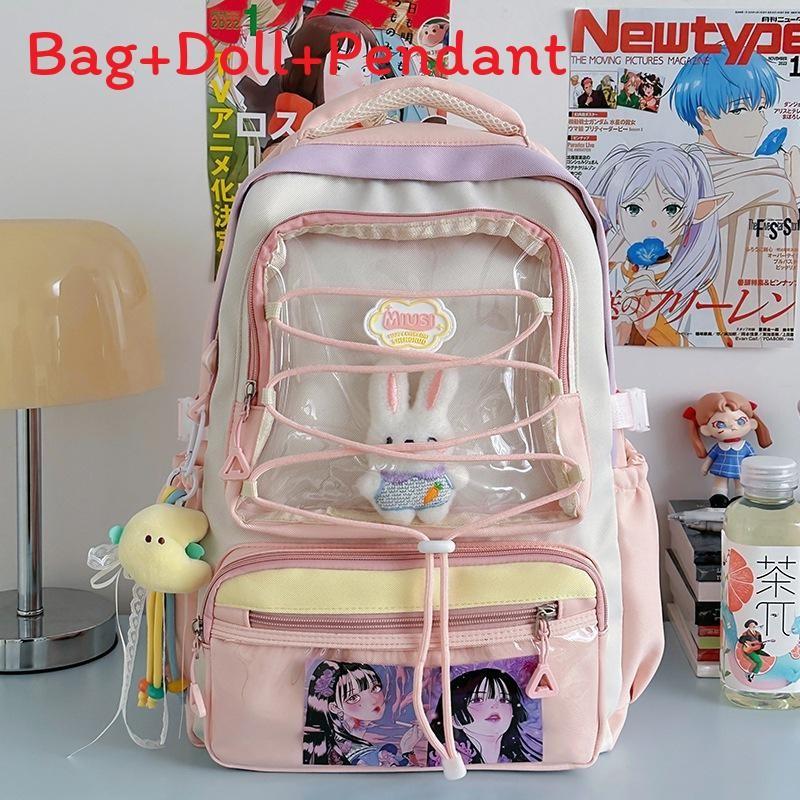 Japanese Stylish Transparent Backpack For High School Students With Large Capacity And Geometric Pattern