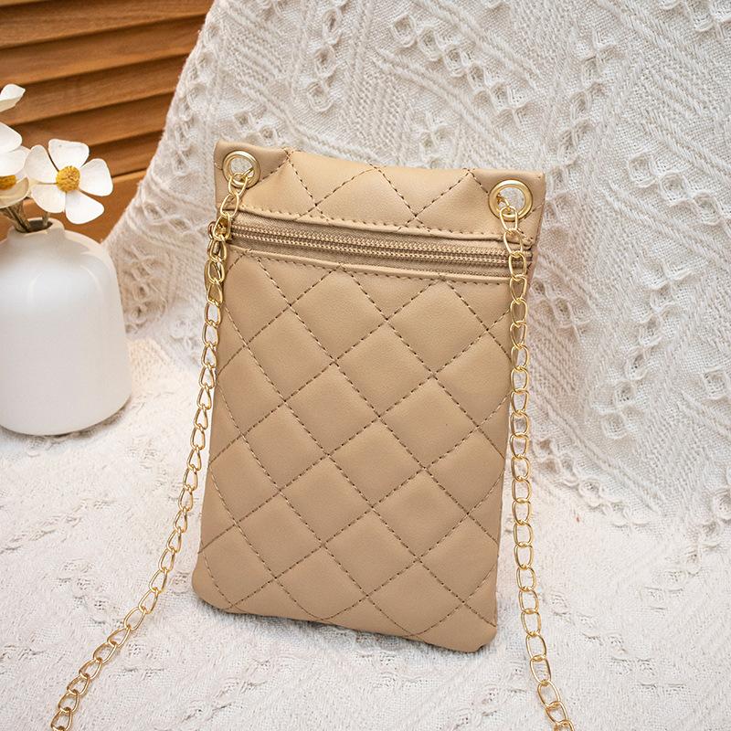Women's bag, new rhombus embroidered mobile phone bag chain, small square bag, one shoulder messenger women's bag.