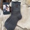 Winter Korean socks women's boneless splicing striped coconut buttons thermal storage heap socks women's socks wool socks