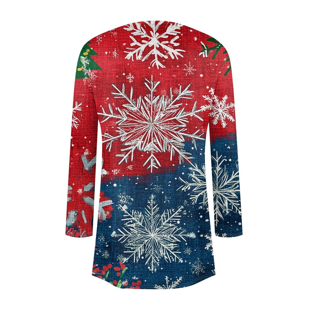 Dame Mote Casual Jul Print Medium Lengde Cardigan Jakke Kåpe
