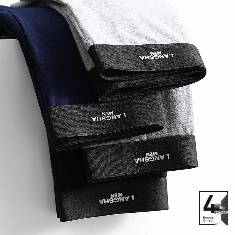 Langsha Men's Combed Cotton Antibacterial Boxer Briefs (4-Pack Classic Solid)