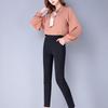 Women's Fleece-Lined Stretchy High Waist Cropped Pants - Plus Size, Black, Versatile for Spring/Autumn 2025