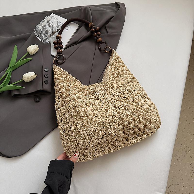 IELGY Commuter Large-Capacity Woven Bag Summer Seaside Vacation Shoulder Tote Bag