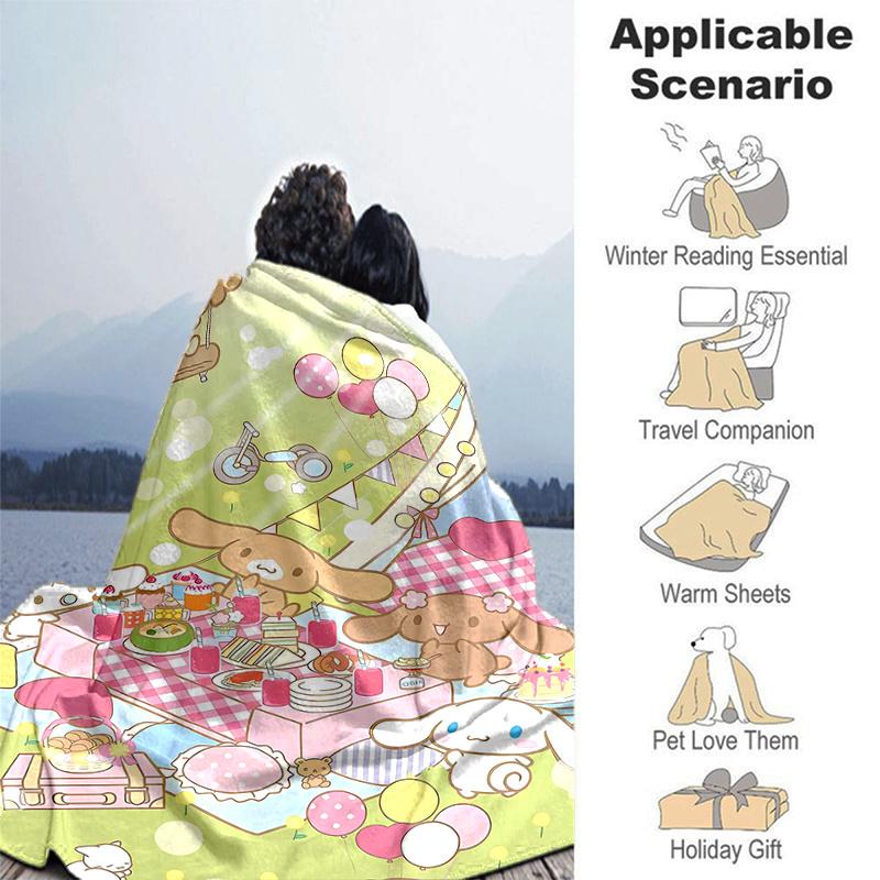 1pc Sanrio Picnic Scene Blanket, Perfect for Home Decor, All Seasons Use, Living Room, Travel, Camping, Car Blankets, Beach, Office Naps, Gift Idea fo
