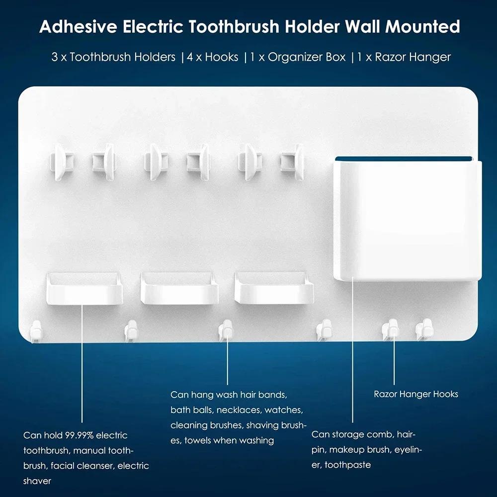 Electric Toothbrush Holder Wall Mount Bathroom Organizer Shelf for 3 Toothbrushes No Drill Required