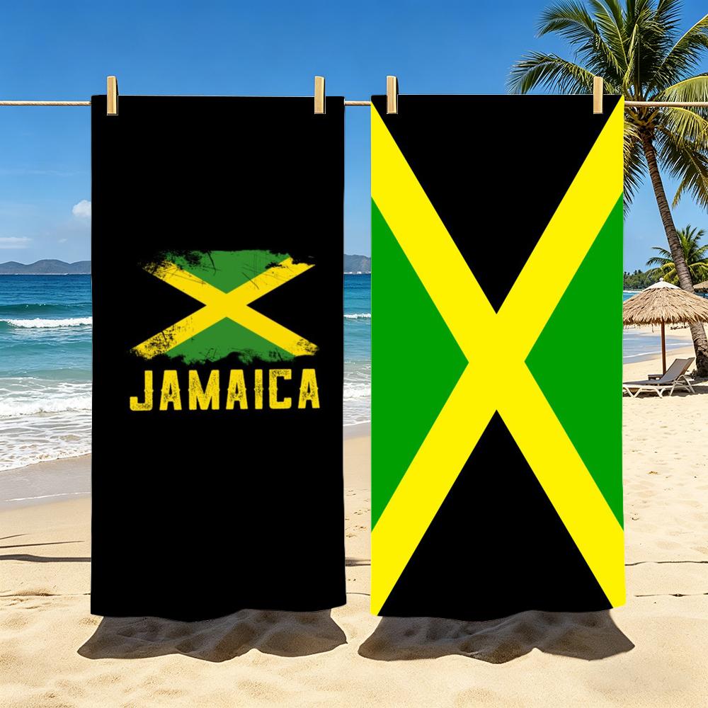 J-Jamaica Flag Towel Polyester Beach Towel Quick Dry Sand Free Bath Towel For Summer Pool Travel Vacation