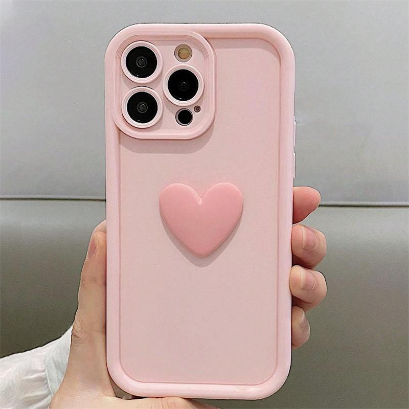 Cute 3D Love Heart Pink Silicone Phone Case for iPhone 16 15 Pro Max 16E 11 12 13 14 15 17 Pro Max 14 Plus 17 Air Matte Cover