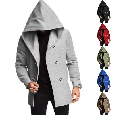 Europe and The United States Men's Medium-length Slim Windbreaker Hooded Casual Solid-coloured Jacket Plus Size