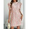 Textured Jacquard Women New Style Summer Vintage Dresses Round Neck Bubble Sleeve