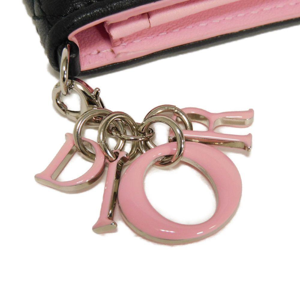 Used Lady Dior Card Holder 10656 S0011PANB 7946 with logo charm, pink two-tone, excellent condition, Cannage Black from