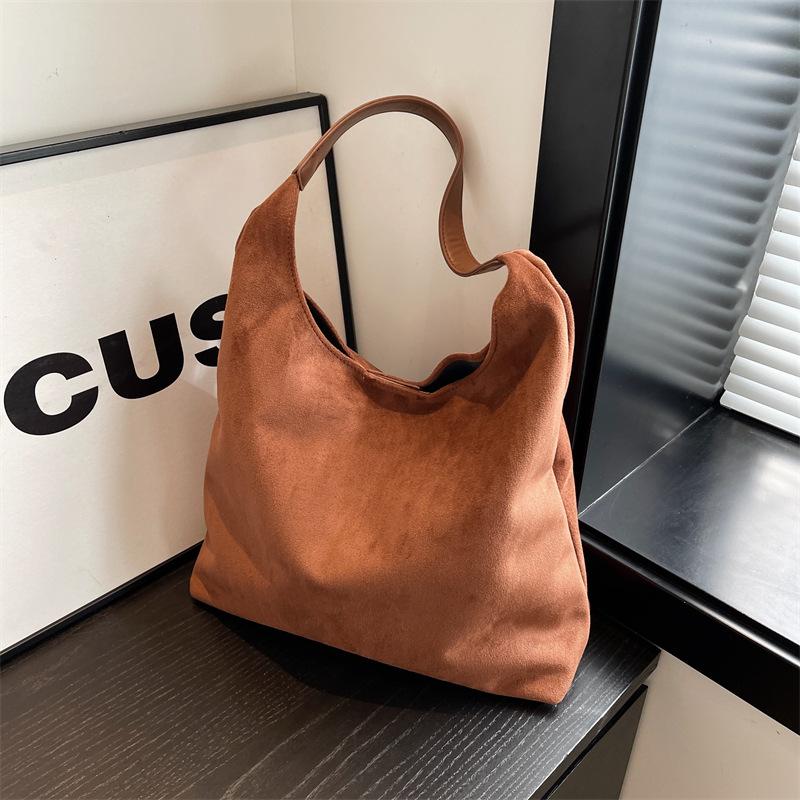 Borsa Donna Trendy Vintage Autunno Pelle Scamosciata Borsa a Spalla Grande Capacità Monocolore Semplice Casual Borse da Pendolare Borse a Mano Retrò