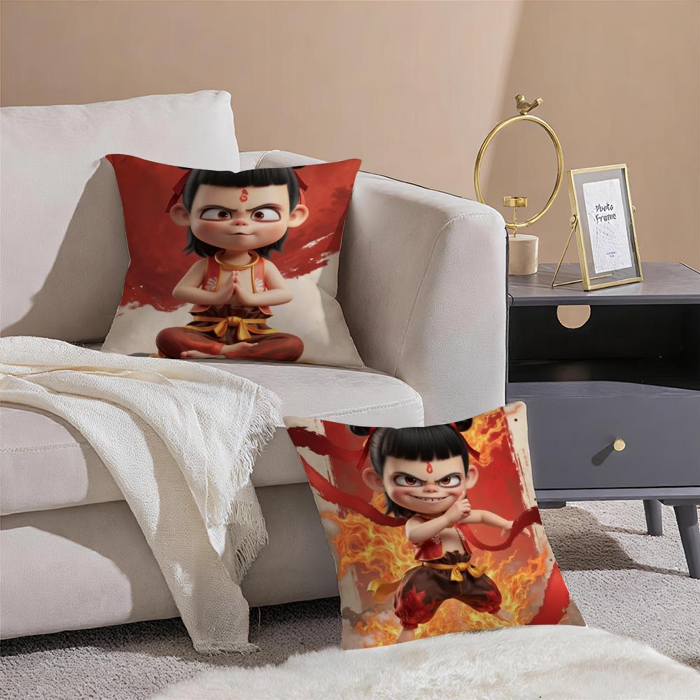 Popular Chinese Mytho Animation NNezha Cushion Cover Throw Pillow Cover Hidden Button Durable Polyester Chair Cushion