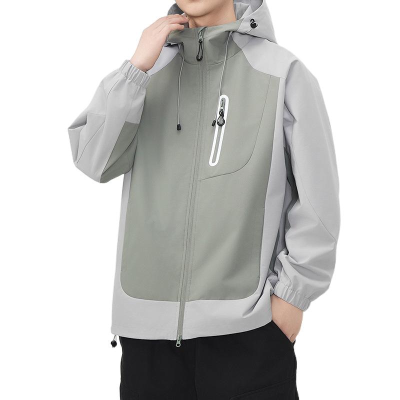 Hooded Color-blocked Jacket Men's Zipper Decoration Spring Clothes New Men's Slim Youth Outdoor Casual Jacket Jacket