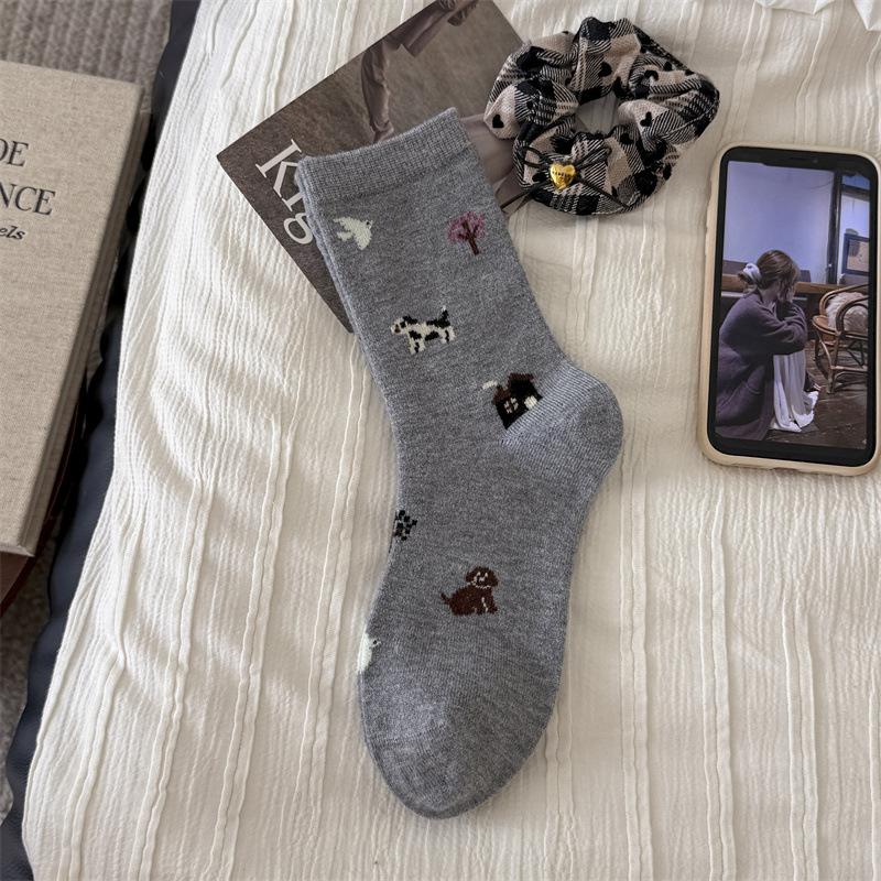 

Autumn and Winter Wool Socks for Women, Retro and Artistic Style, Versatile, Thick and Warm Pile Socks 1 pair серый