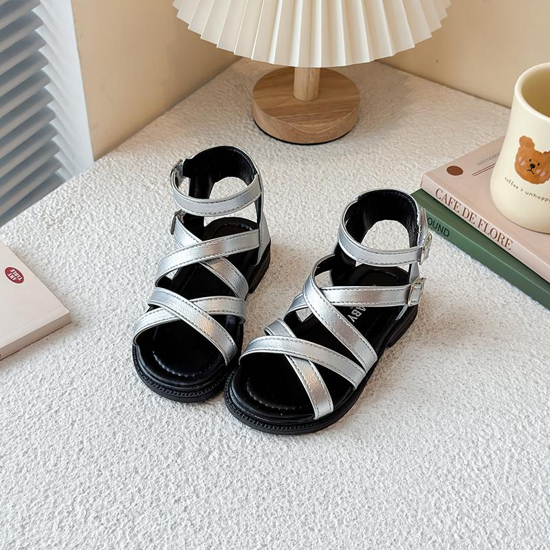 Girls Roman Shoes with Double Hook&loop Kids Sandals Non-slip Soft Sole 2025 Summer New Children Princess Shoes Open Toes Sweet