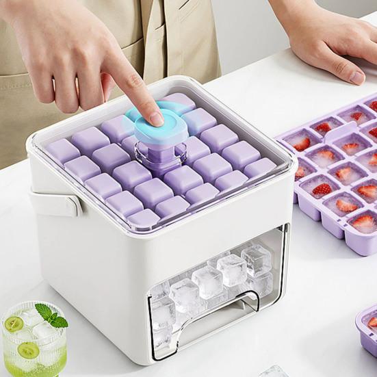 Large Capacity Ice Cube Maker with Storage Bin Shovel 50 Cube Ice Container BPA-Free Easy-Press Ice Cube Tray for Home Camping Party
