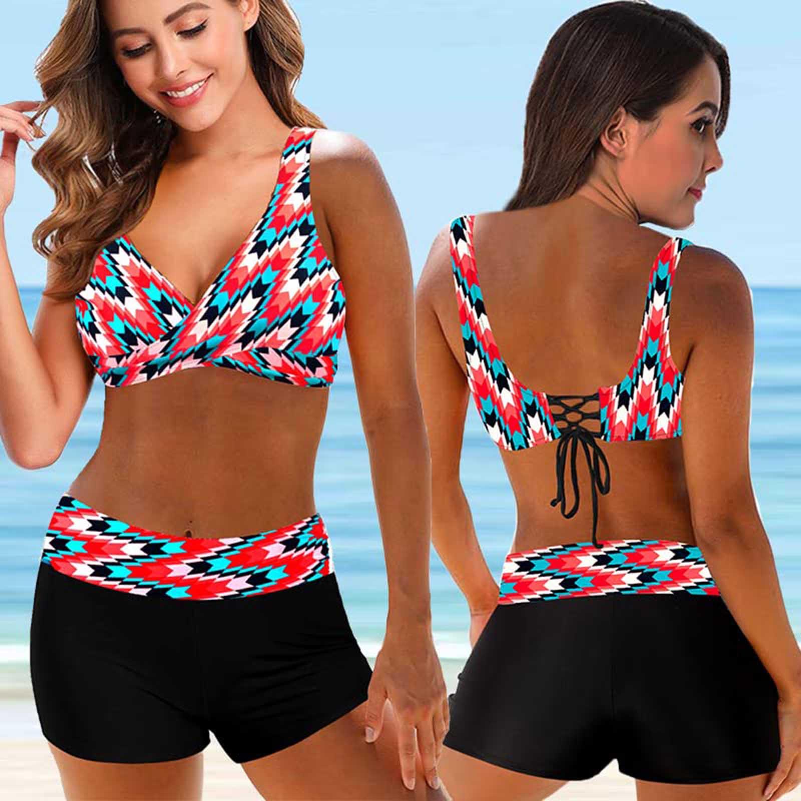 

Женское модное бикини с разрезом и высокой талией, с подушечками для бюстгальтера и без стального купальника с бюстгальтером XXL красный