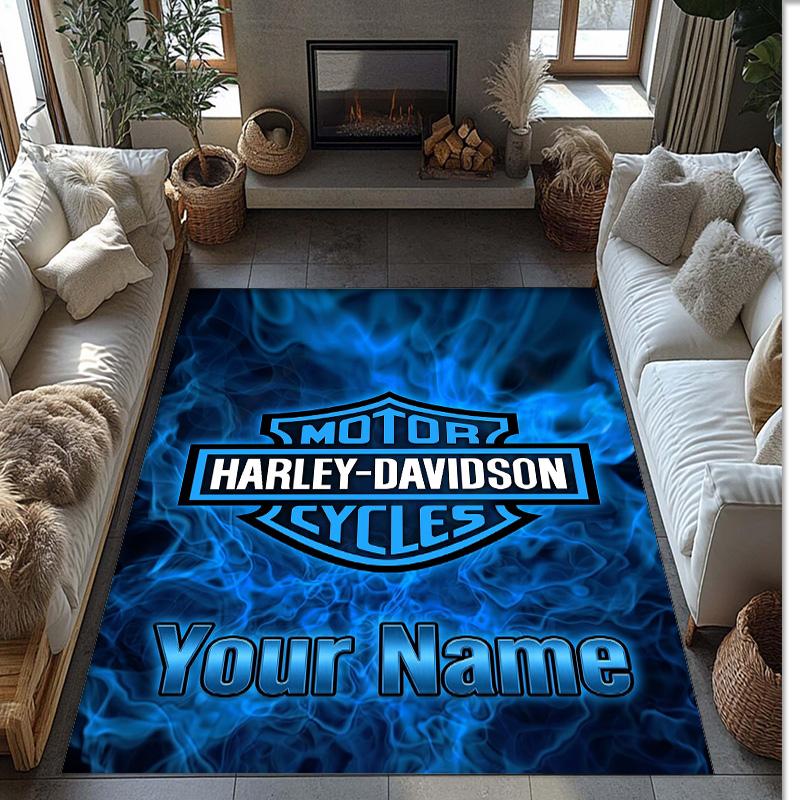 Tappeto in Velluto Cristallo Harley-Davidson, Tappetino Antiscivolo Personalizzato con Testo Nome per Arredamento Casa Regalo