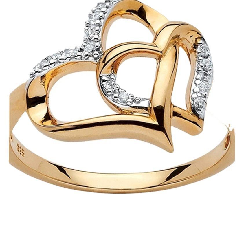 1Pcs Double heart hollow zirconia ring - romantic proposal ring. Fashionable and simple women s ring. 5 золотой