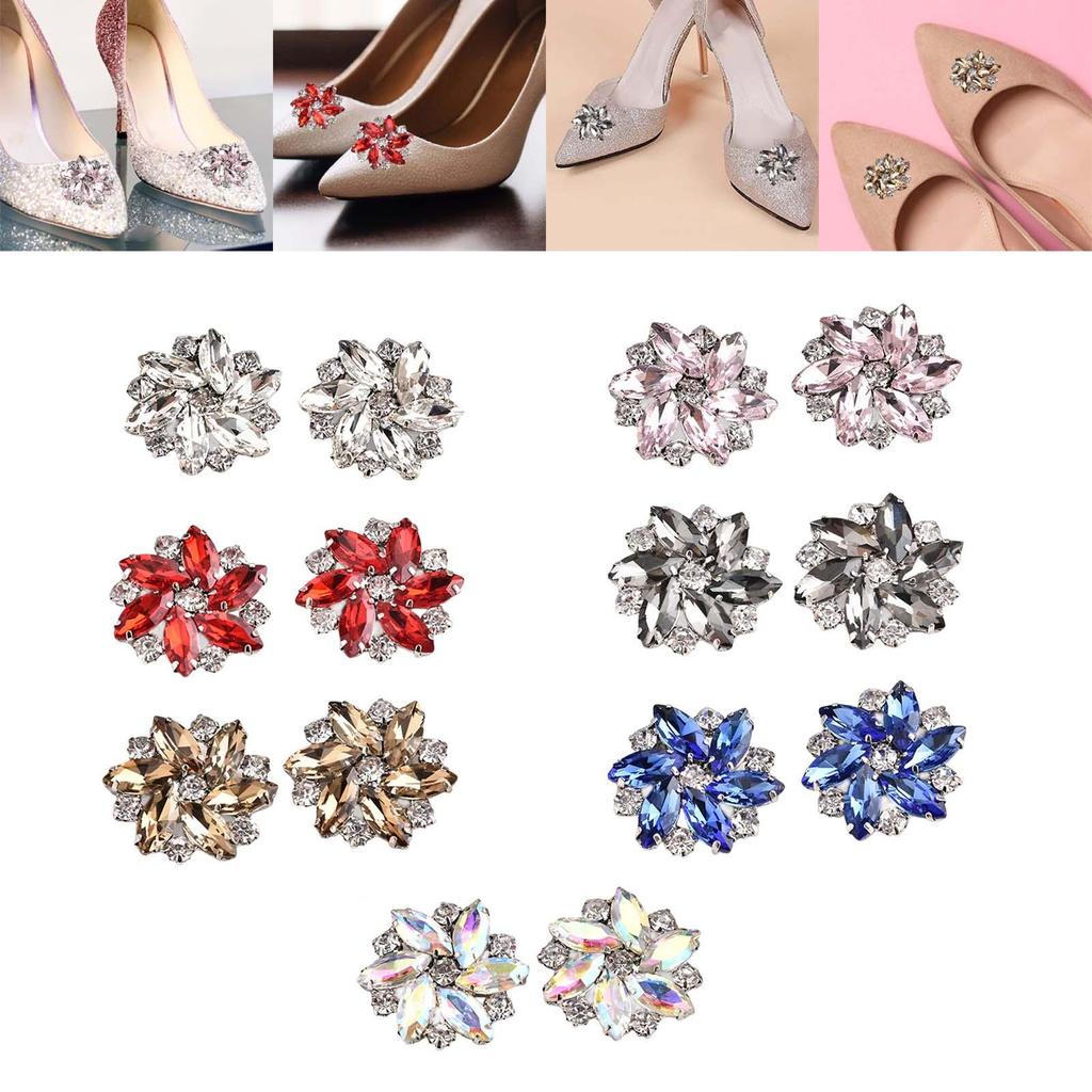 2Pcs Elegant Rhinestone Shoe Clips Shoes Jewelry Decoration Wedding Diamond Removable for Hats DIY Craft Accessories Dress Party