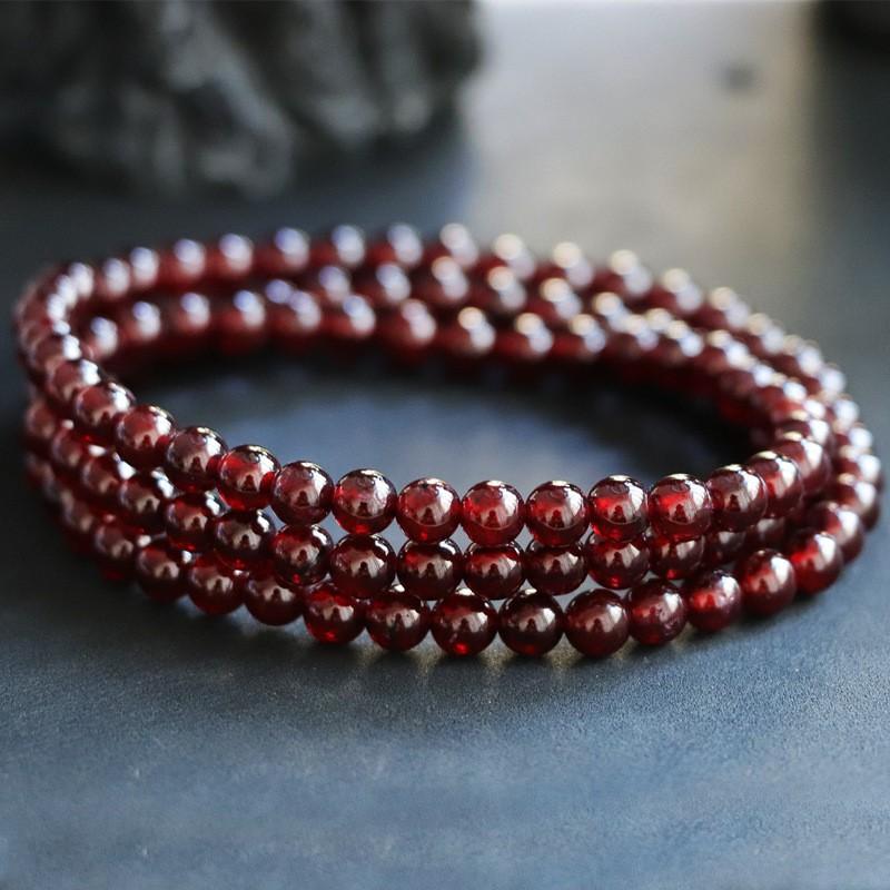 Natural Garnet Red Multi-Strand Womens Crystal Bracelet With Leaf Design Gift Giving