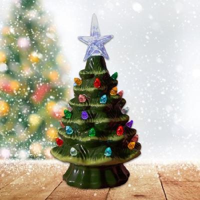Small Christmas Tree with Ornament for Tabletop Display Ceramic Night Light Stylish Festival Home Decoration Supplies