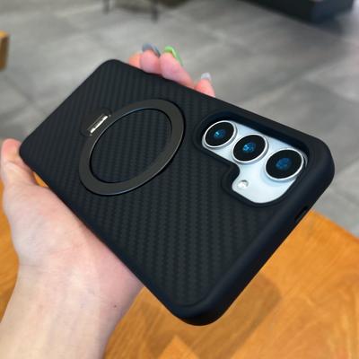 Luxus Kevlar Carbonfaser Ring Magnetischer Ständer Halter Hülle Für Für Samsung S26 S25 S24 Ultra Plus Weiche Silikon Stoßfeste Abdeckung