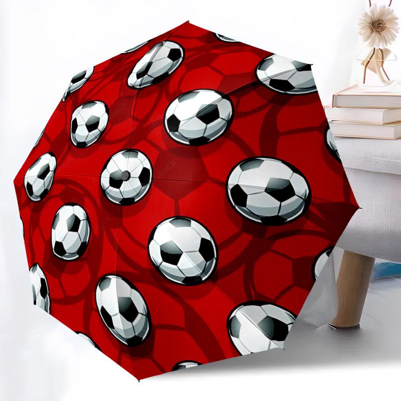 1pc Soccer Pattern Automatic Folding Umbrella - Compact 8-Rib Design, Durable Plastic & Iron, Lightweight for Outdoor Daily Use031