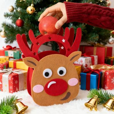Christmas Gift Bags Eco-Friendly Felt Drawstring Bags for Candy Gifts Handheld Storage Box for Fruit Xmas Ornaments Kids Party
