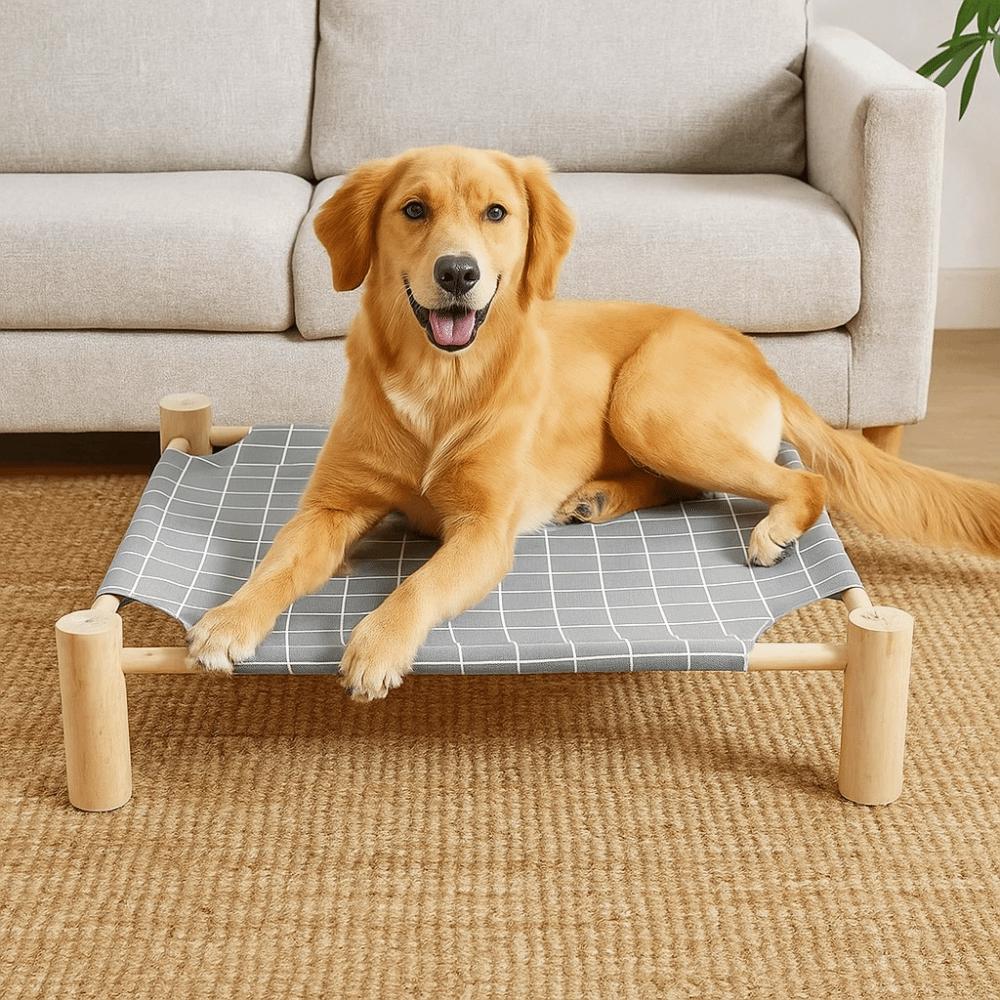 Portable Swing Bed Wooden Frame Cooling Bed Pet House Elevated Bed  Indoor Use