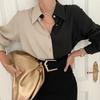 Elegantní halenka šifonová košile na knoflíky dámská černá kontrastní dlouhý rukáv vintage top luxusní kardigan 90. léta dámské oblečení