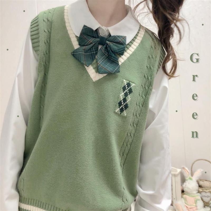 Women Clothing Vintage Classic JK Preppy Style Sweet Sweater Vest Y2K V Neck Sleeveless Chic Loose All Match Knitted Waistcoat